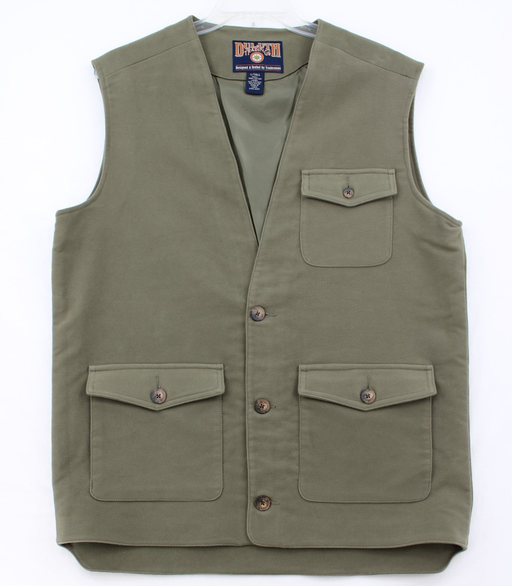 Duluth Trading Co. Utility Vest Mens L Tall Green Fishing Work Cargo Hunting